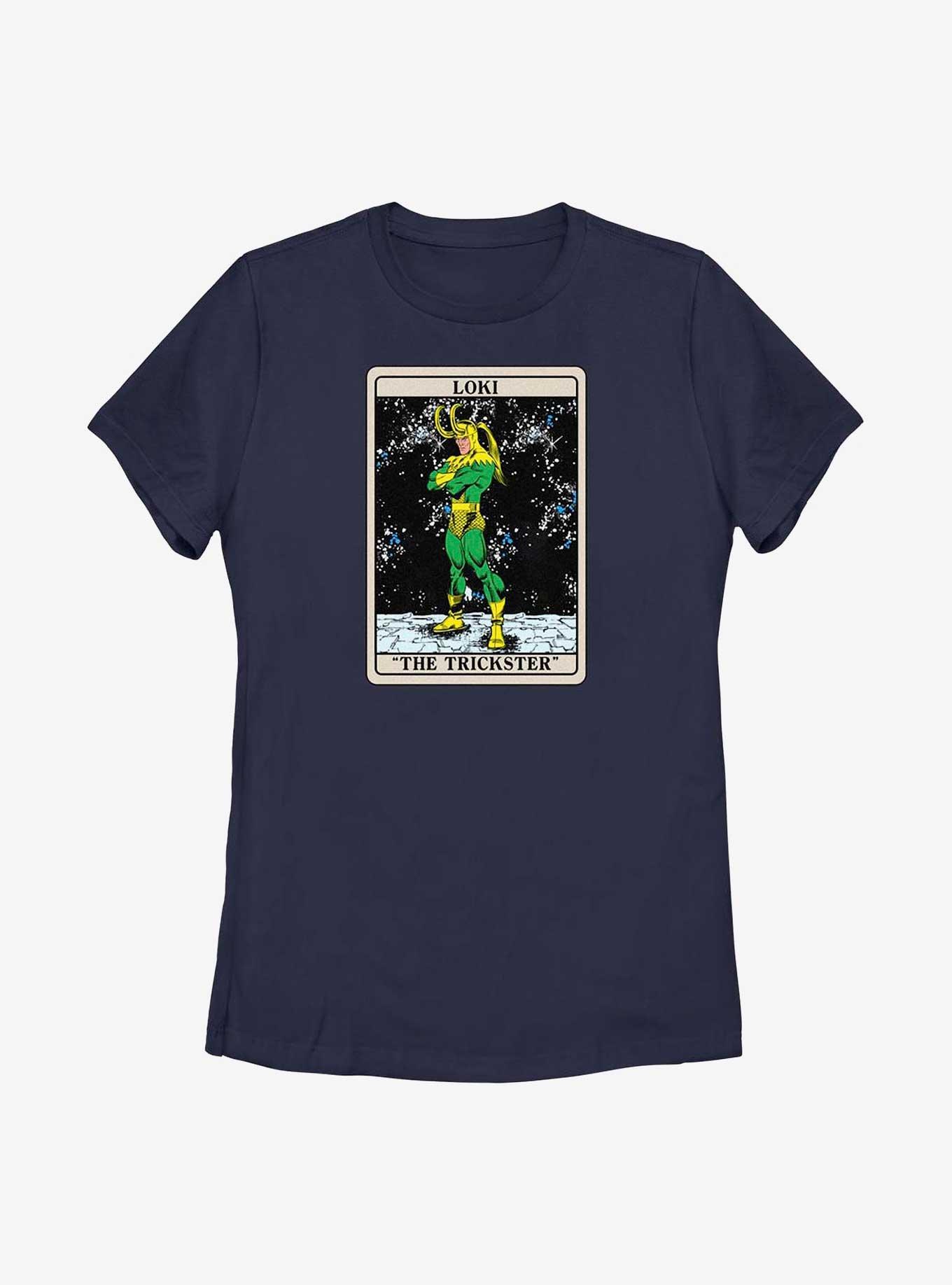 Marvel Loki The Trickster Card Womens T-Shirt, NAVY, hi-res