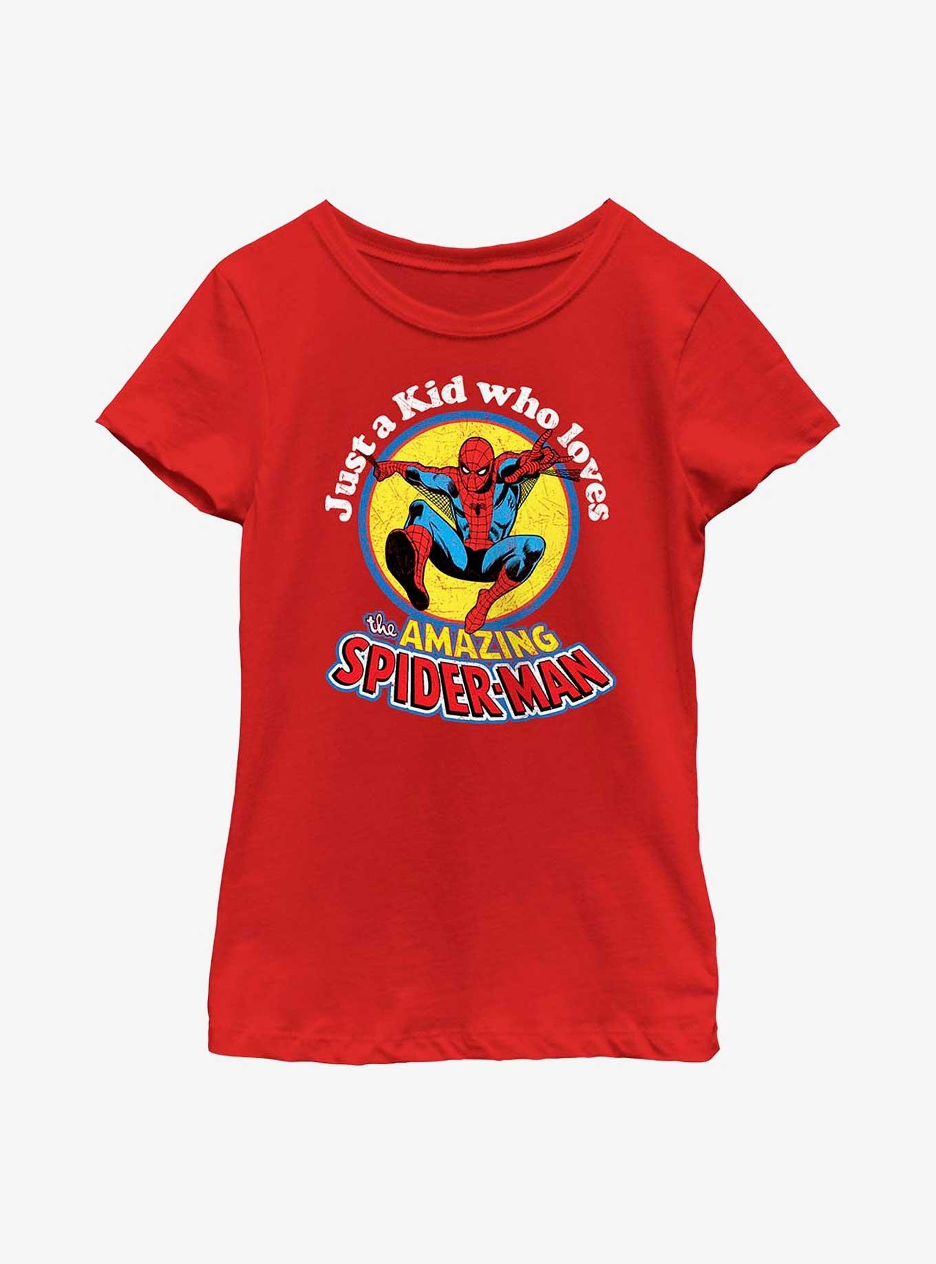 Marvel Spider-Man Just A Kid Who Loves Spider-Man Youth Girls T-Shirt, , hi-res