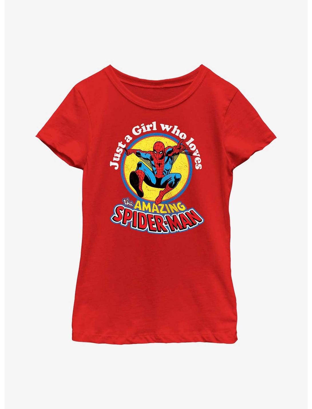 Marvel Spider-Man Just A Girl Who Loves Spider-Man Youth Girls T-Shirt, RED, hi-res