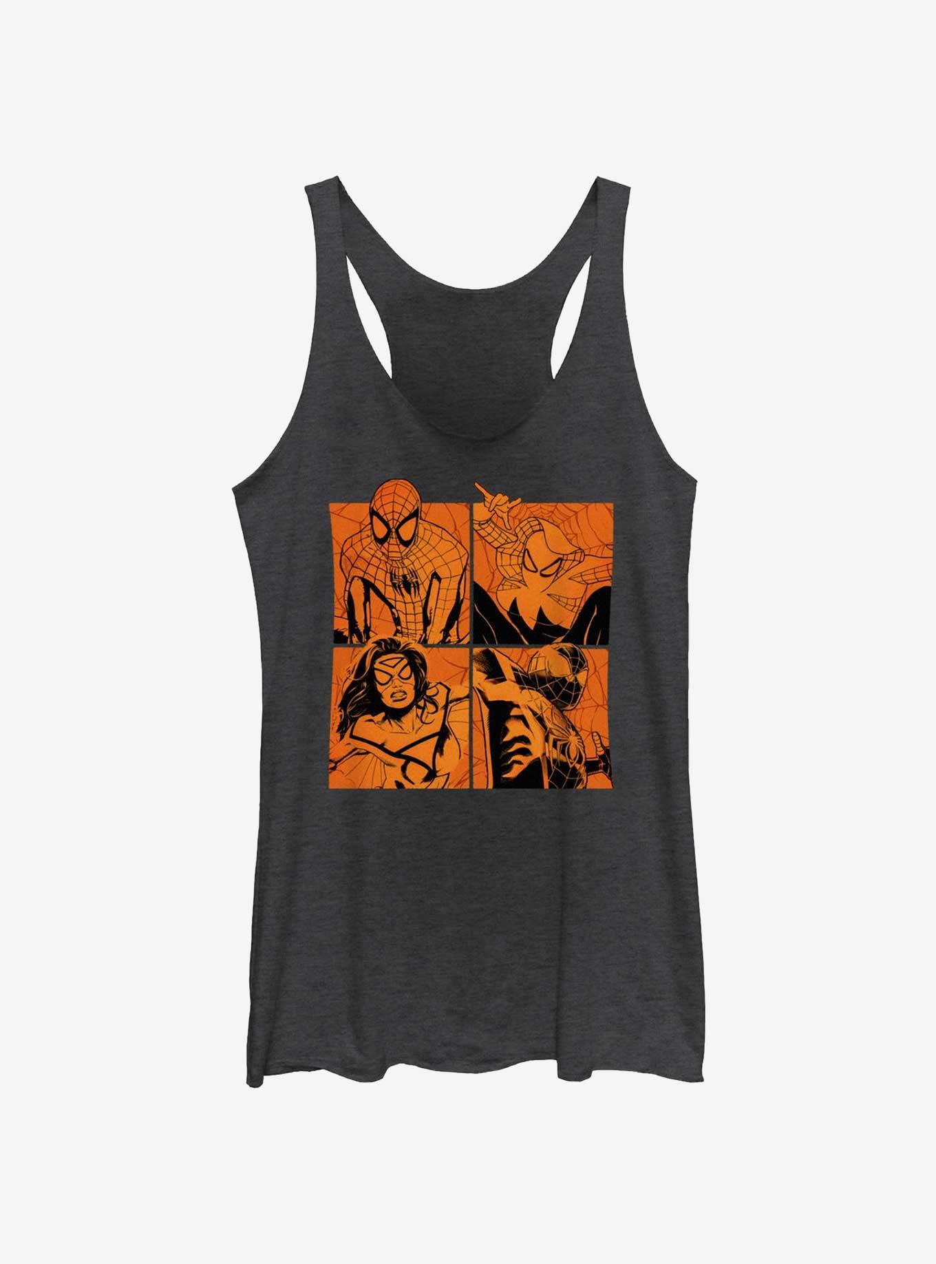Marvel Spider-Man Multiverse Spiders Womens Tank Top, BLK HTR, hi-res view 1
