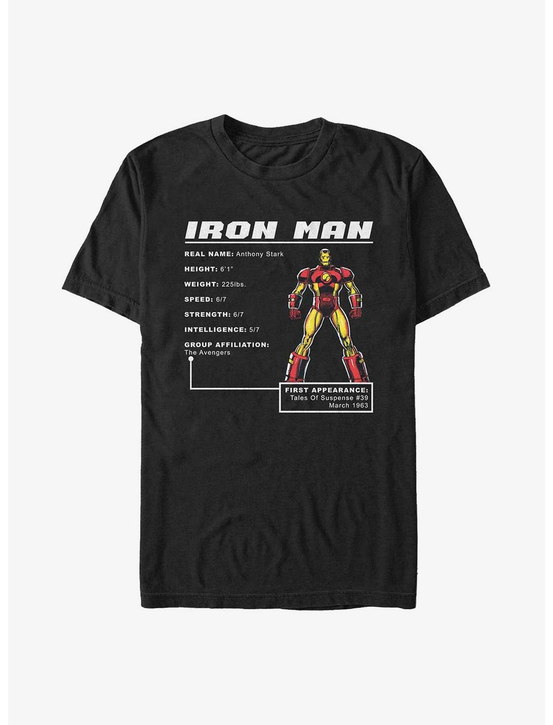 Marvel Iron Man Hero Stats T-Shirt, BLACK, hi-res