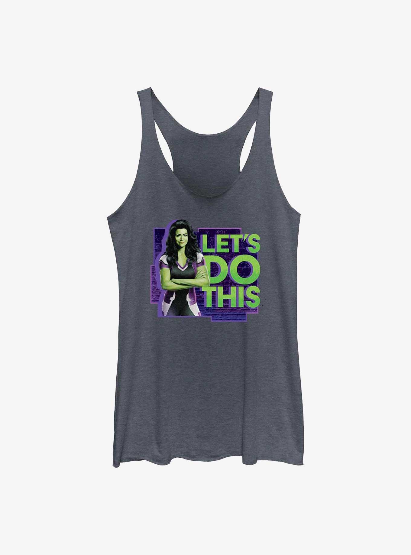 Marvel She-Hulk Let's Do This Badge Girls Raw Edge Tank, NAVY HTR, hi-res