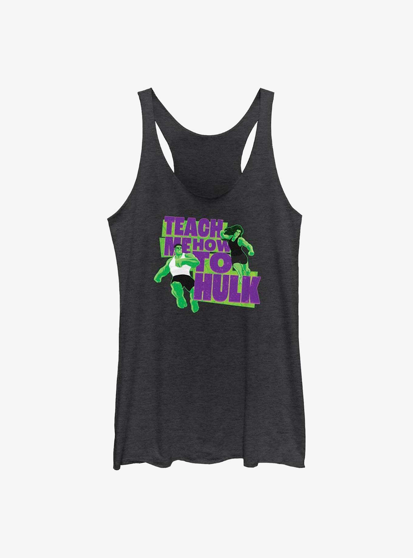 Marvel She-Hulk Teach Me How To Hulk Girls Raw Edge Tank, BLK HTR, hi-res