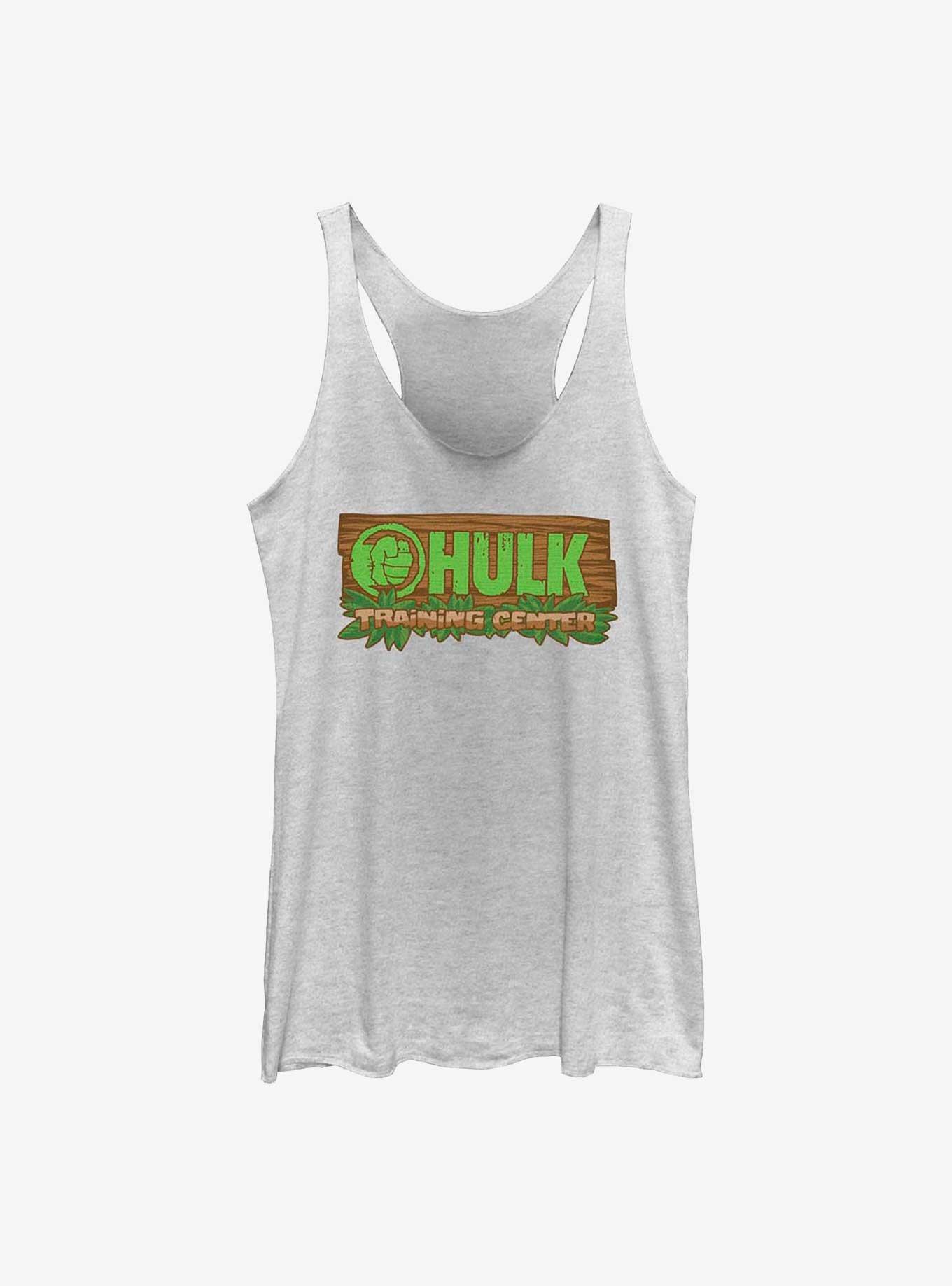 Marvel She-Hulk Leafy Hulk Traning Center Logo Badge Girls Raw Edge Tank, WHITE HTR, hi-res