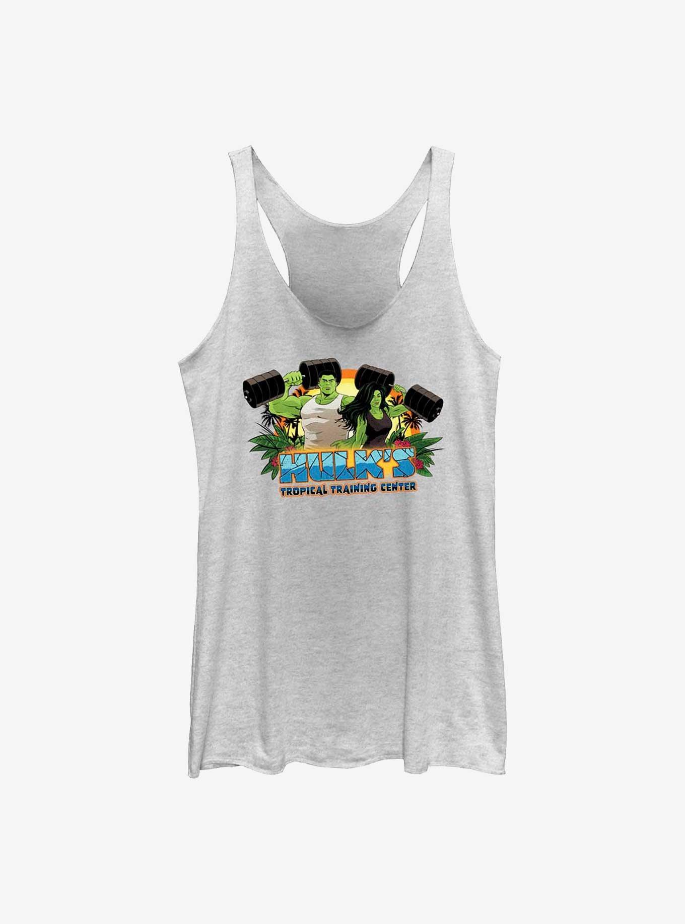 Marvel She-Hulk Hulk's Tropical Training Center Girls Raw Edge Tank, WHITE HTR, hi-res