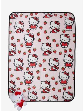 Hello Kitty Strawberry Plush & Throw Blanket Set, , hi-res