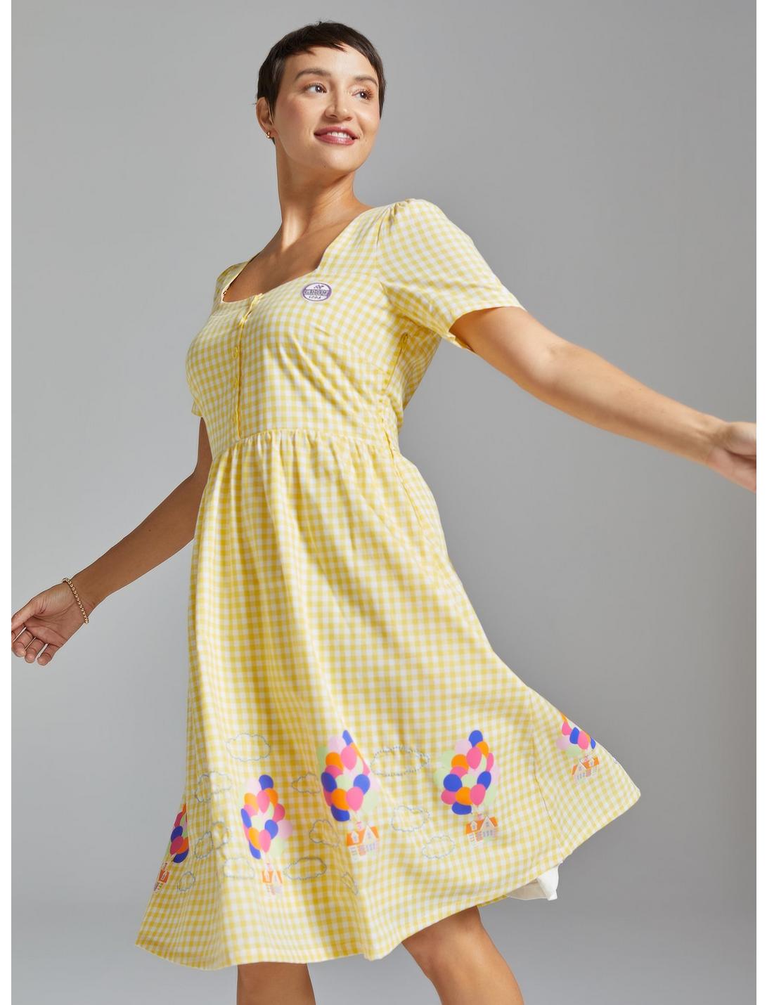 Disney Pixar Up Gingham Houses Button Up Midi Dress - BoxLunch Exclusive, YELLOW, hi-res