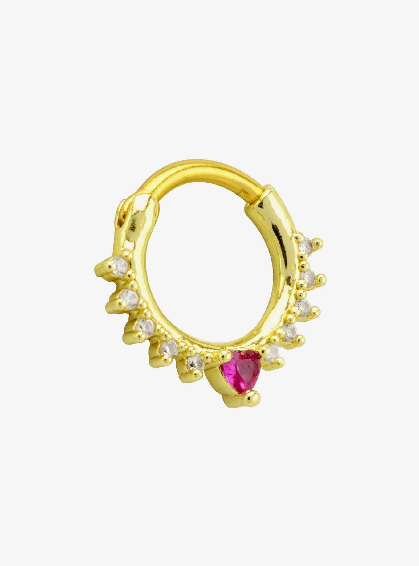 16G Steel Gold Heart Gem Hinged Clicker, , hi-res