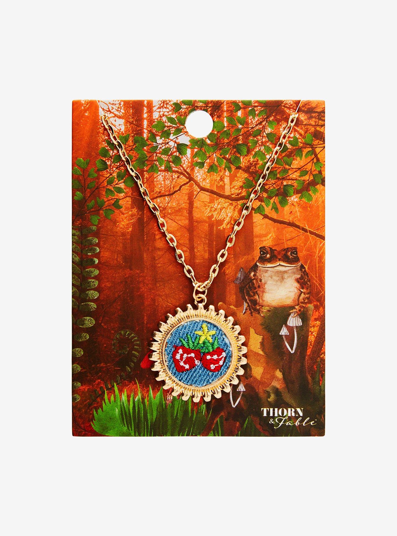 Thorn & Fable Embroidered Strawberry Necklace, , hi-res
