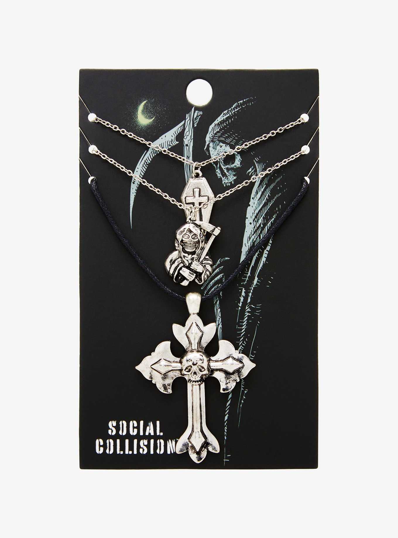 Social Collision Gothic Cross Grim Reaper Necklace Set, , hi-res