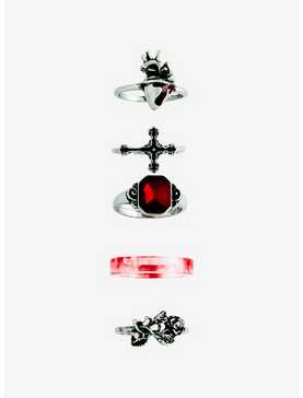 Social Collision Gothic Cross & Heart Ring Set, , hi-res