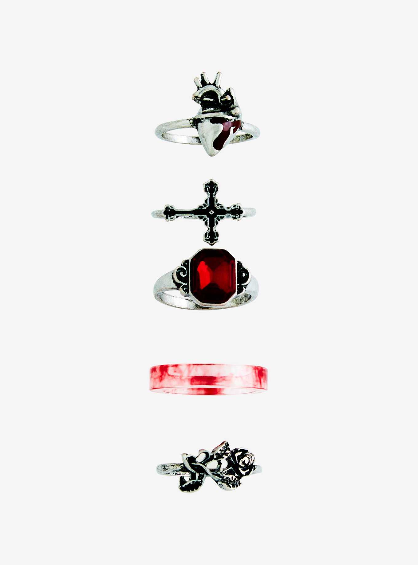 Social Collision Gothic Cross & Heart Ring Set, , hi-res