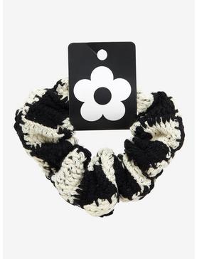 Black & White Checkered Knit Scrunchie, , hi-res