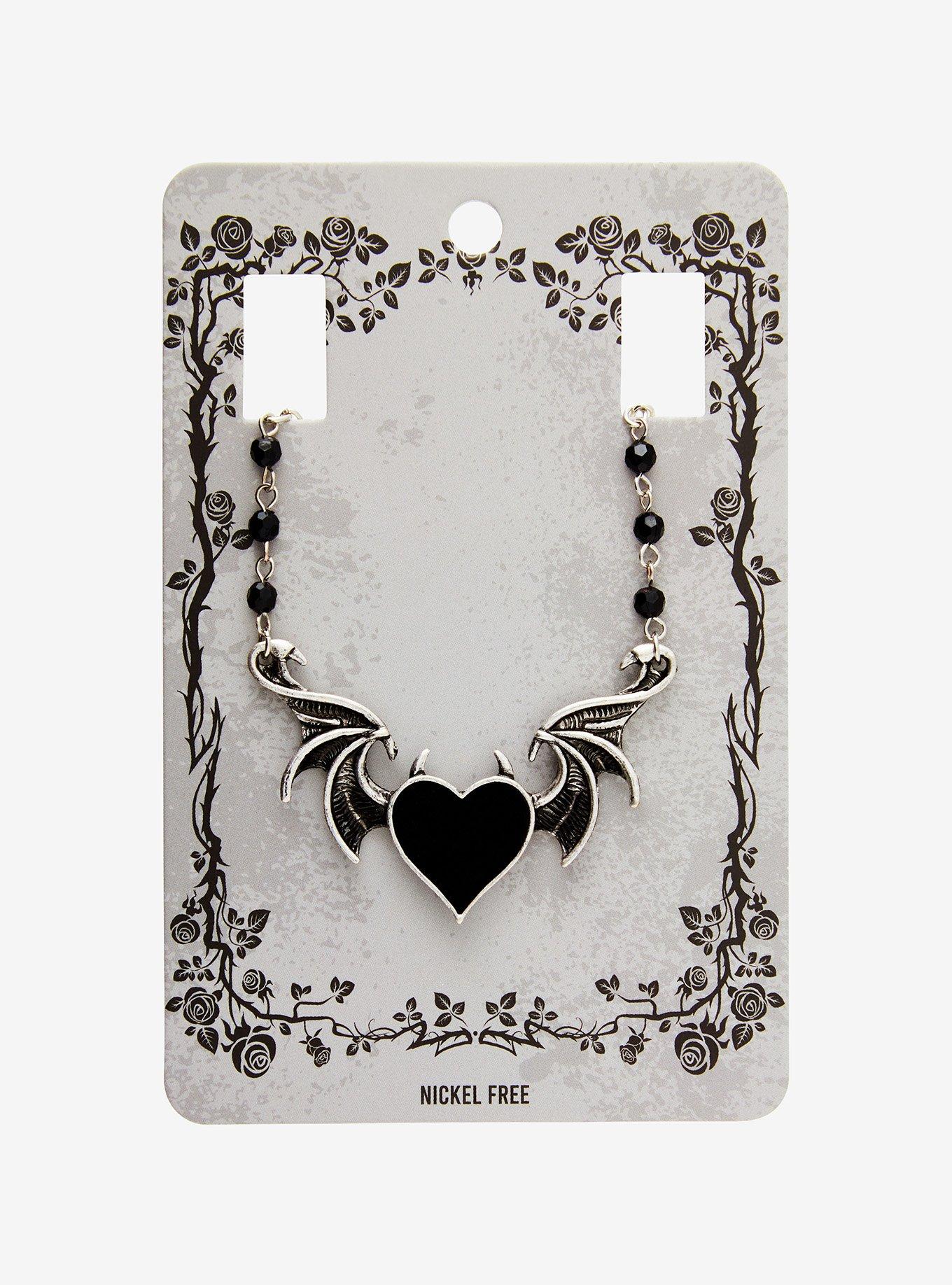 Black Heart Wing Necklace, , hi-res