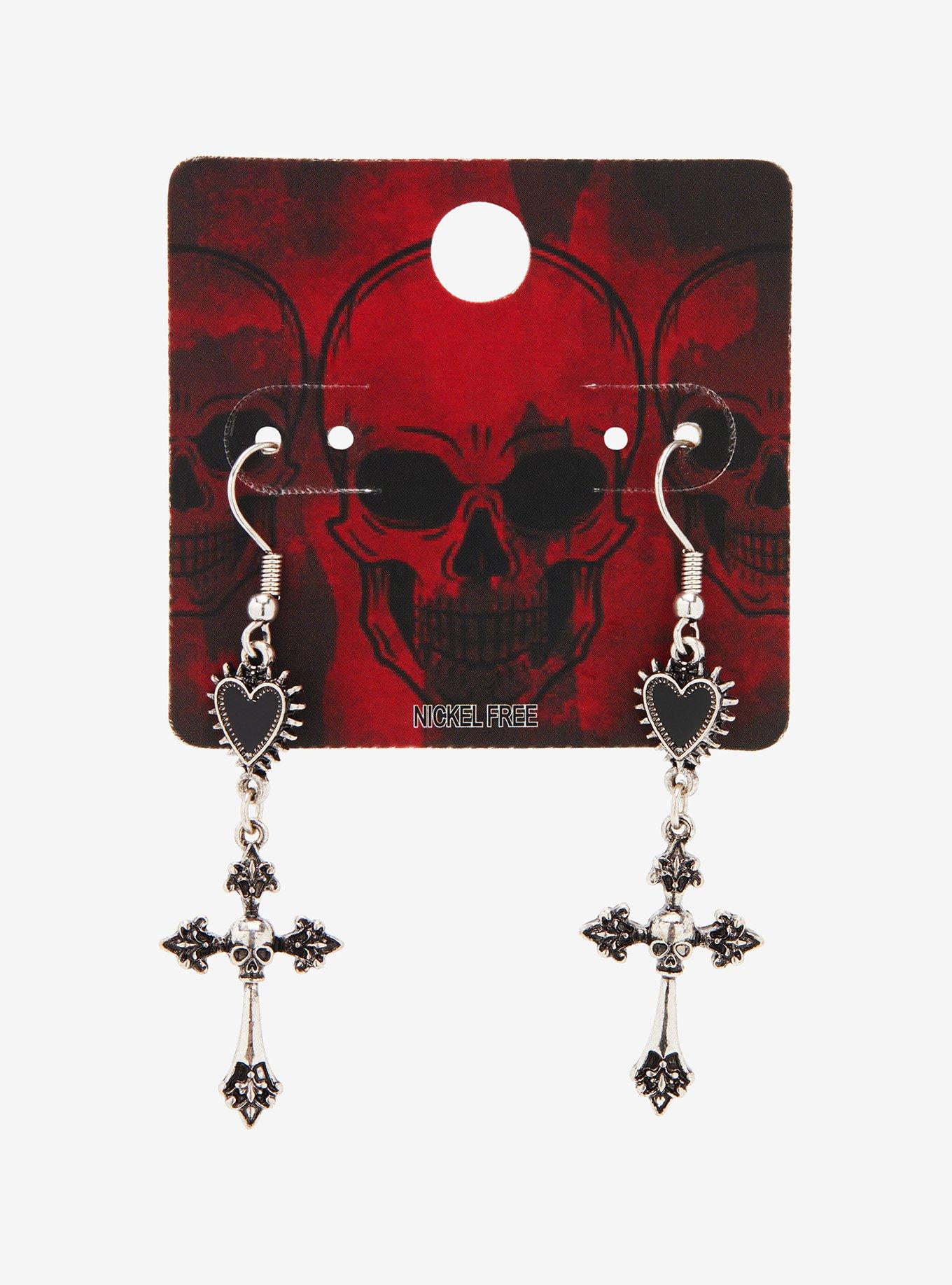 Crystal Inverted Upside Down Cross Earrings Jewelry Goth Death