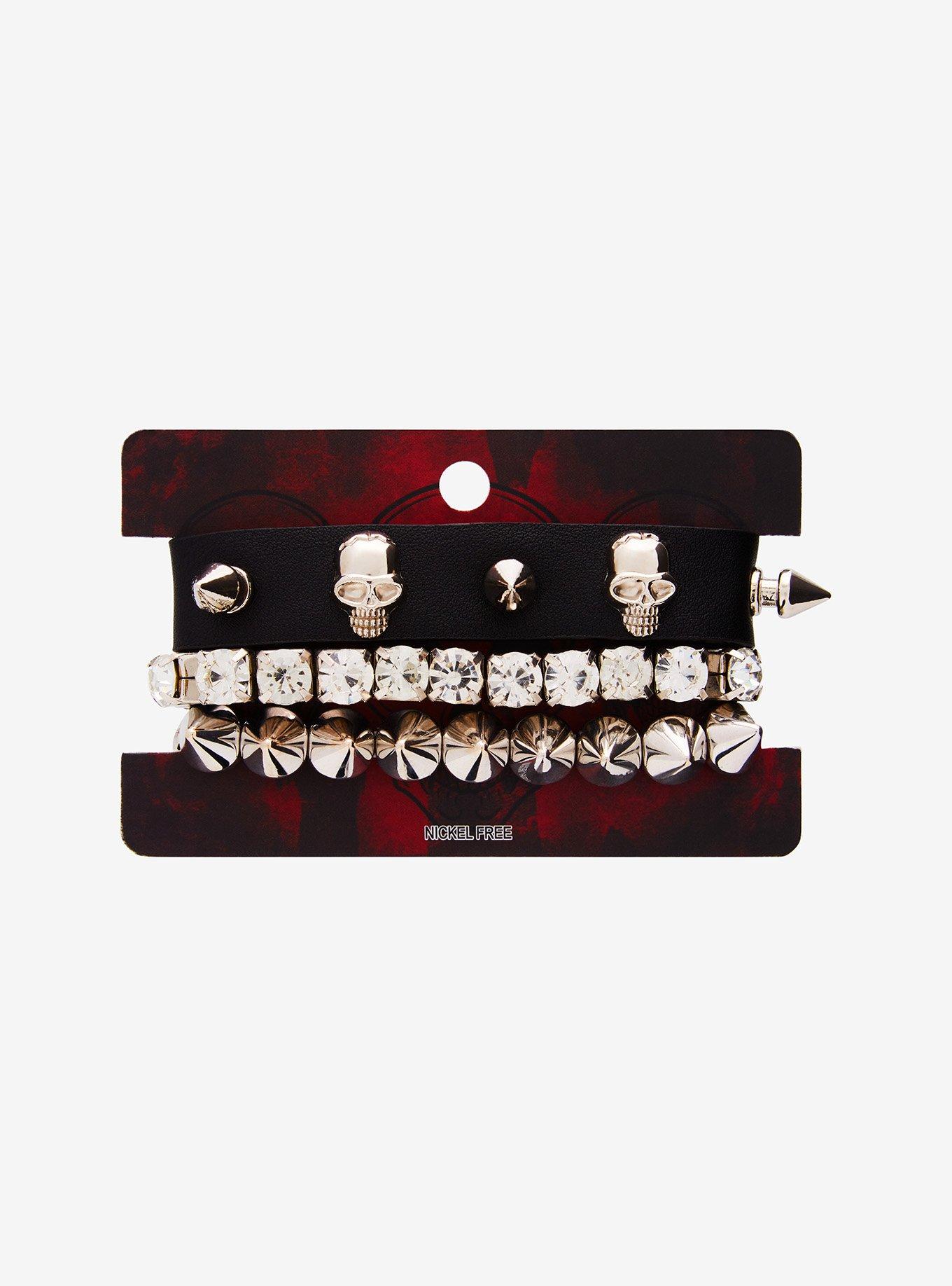 Skull Spike Stud Bling Bracelet Set, , hi-res