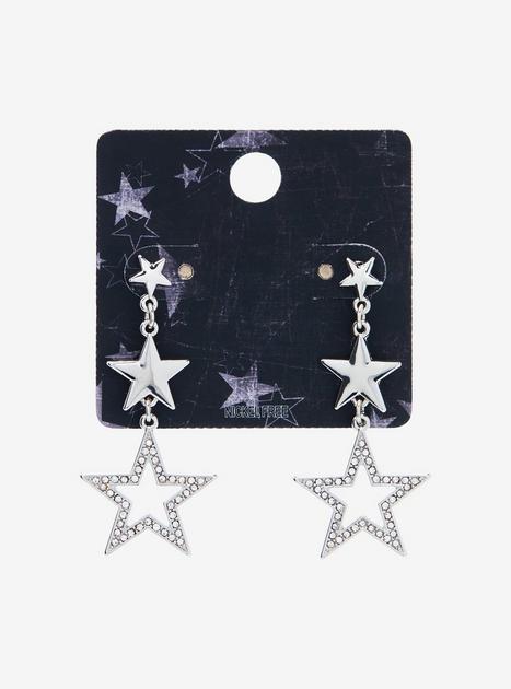 Silver Star Bejeweled Earrings | Hot Topic