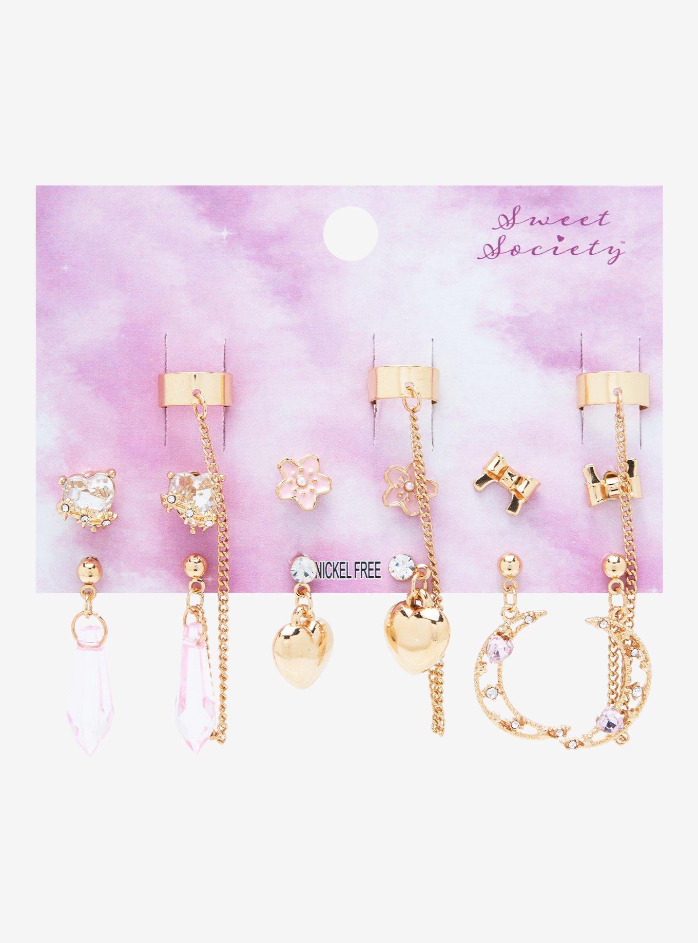 Sweet Society Crystal Moon Sakura Cuff Earring Set