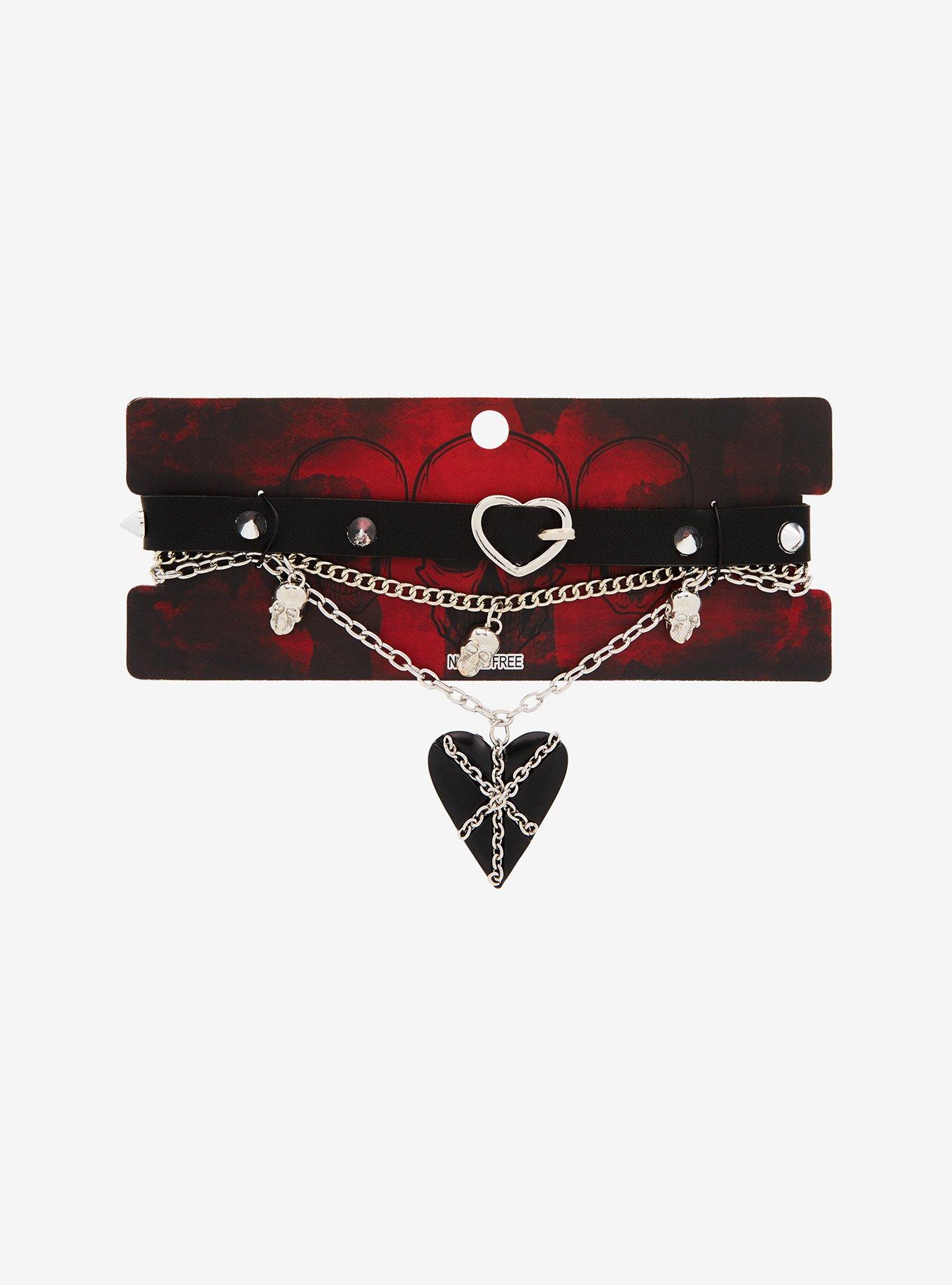 Heart Buckle Chain Choker Necklace Set, , hi-res