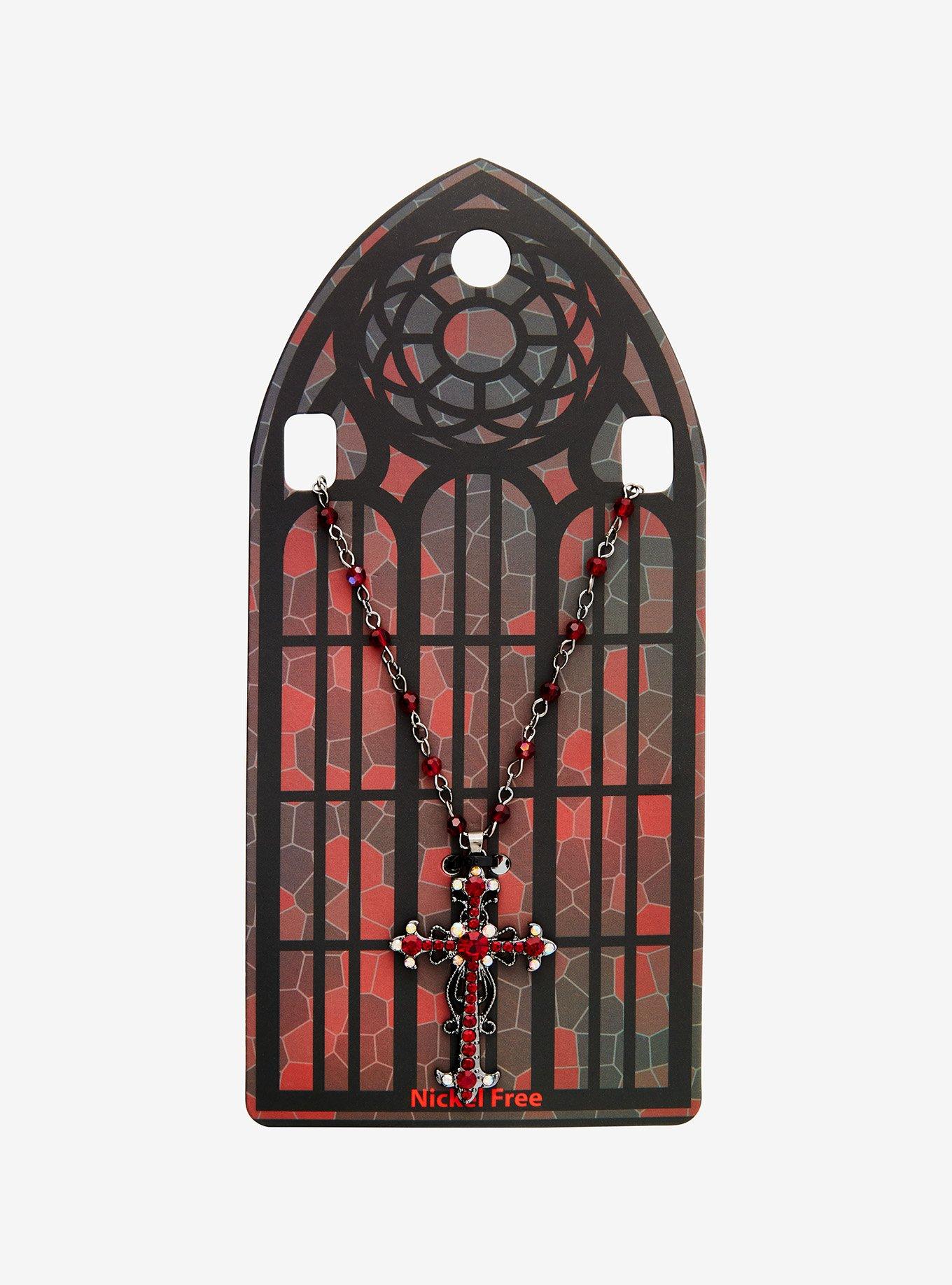 Red Gem Ornate Rosary Necklace | Hot Topic