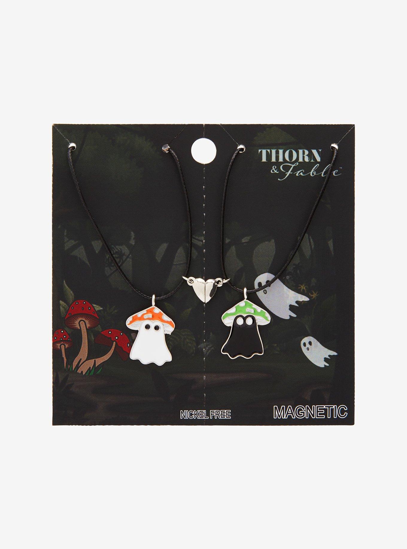 Mushroom Ghost Magnetic Heart Best Friend Cord Necklace Set Hot