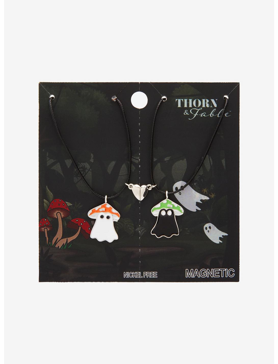 Mushroom Ghost Magnetic Heart Best Friend Cord Necklace Set, , hi-res