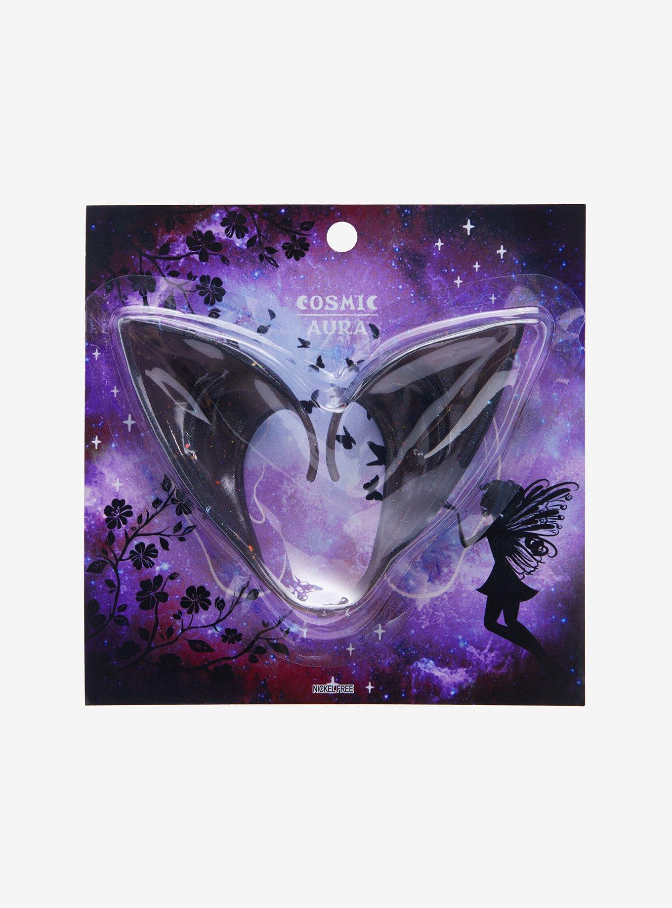 Cosmic Aura Fairy Black Sparkle Molded Ear Cuffs, , hi-res