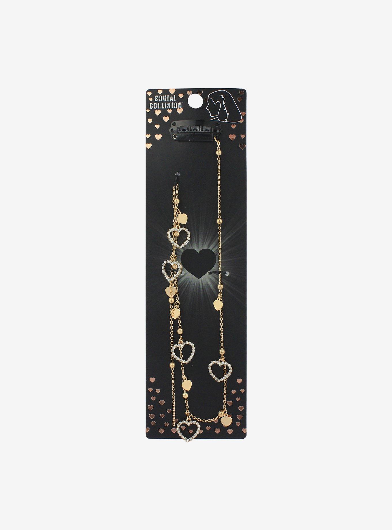 Social Collision Bling Heart Hair Chain Clip, , hi-res