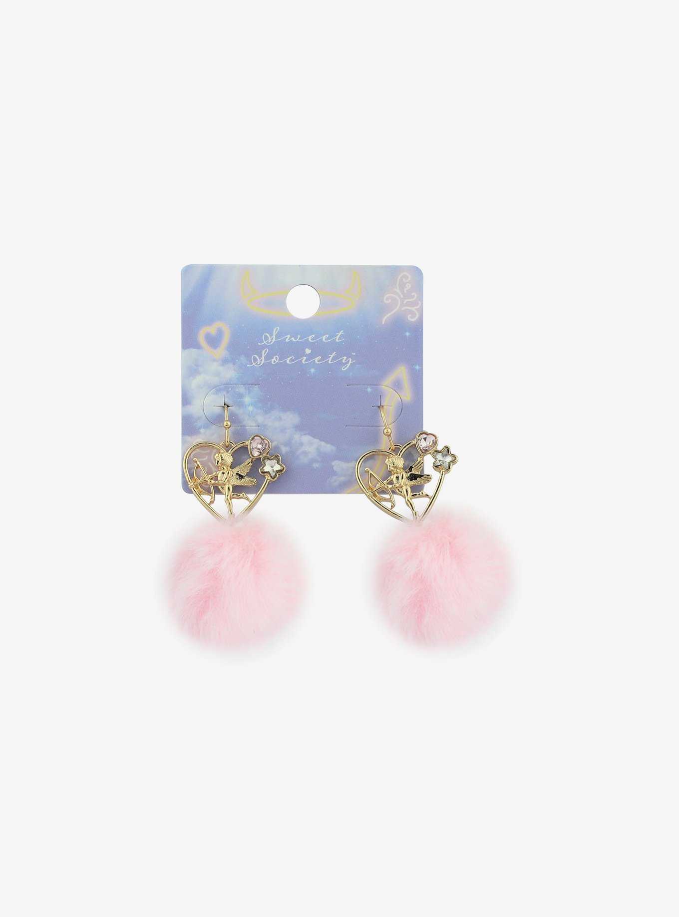 Sweet Society Cupid Pink Pom Earrings, , hi-res