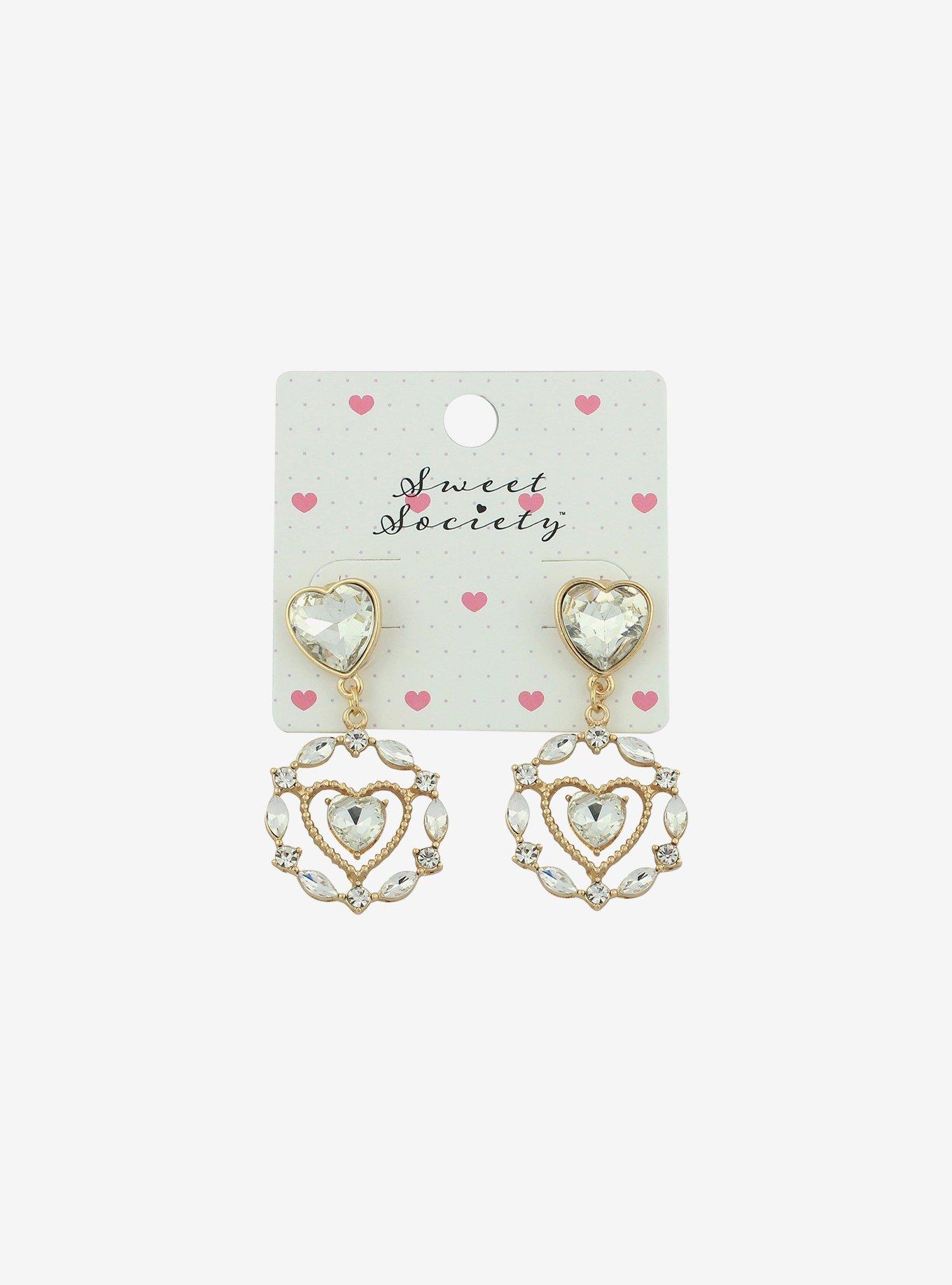 Sweet Society Ornate Heart Gem Earrings Hot Topic