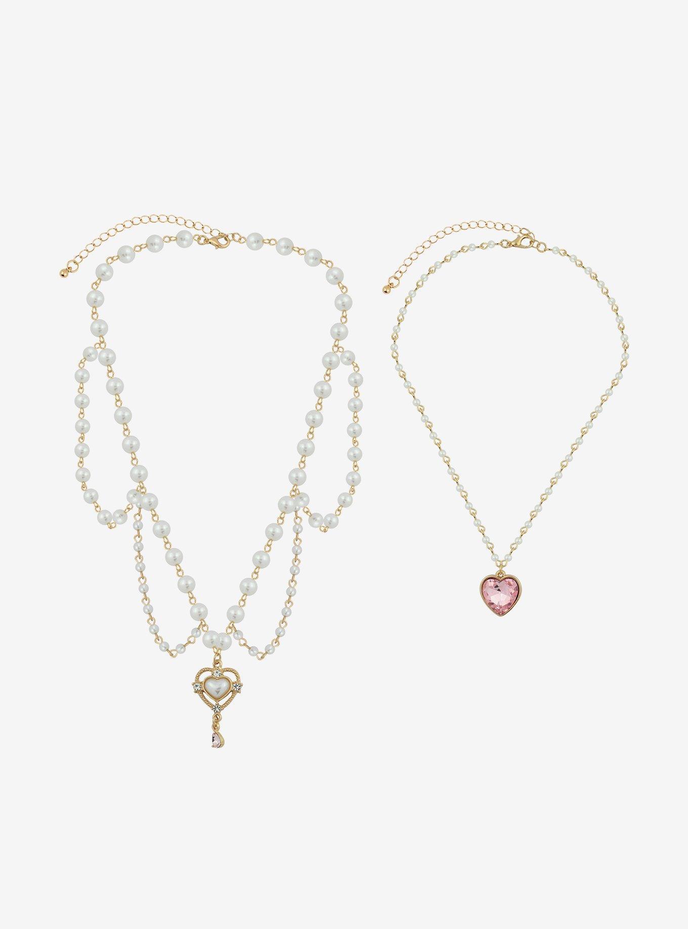 Sweet Society Coquette Pearl Heart Necklace Set, , hi-res