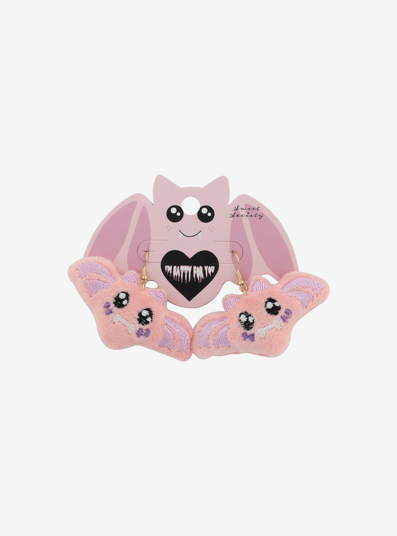 Sweet Society Pink Bat Plush Earrings, , hi-res