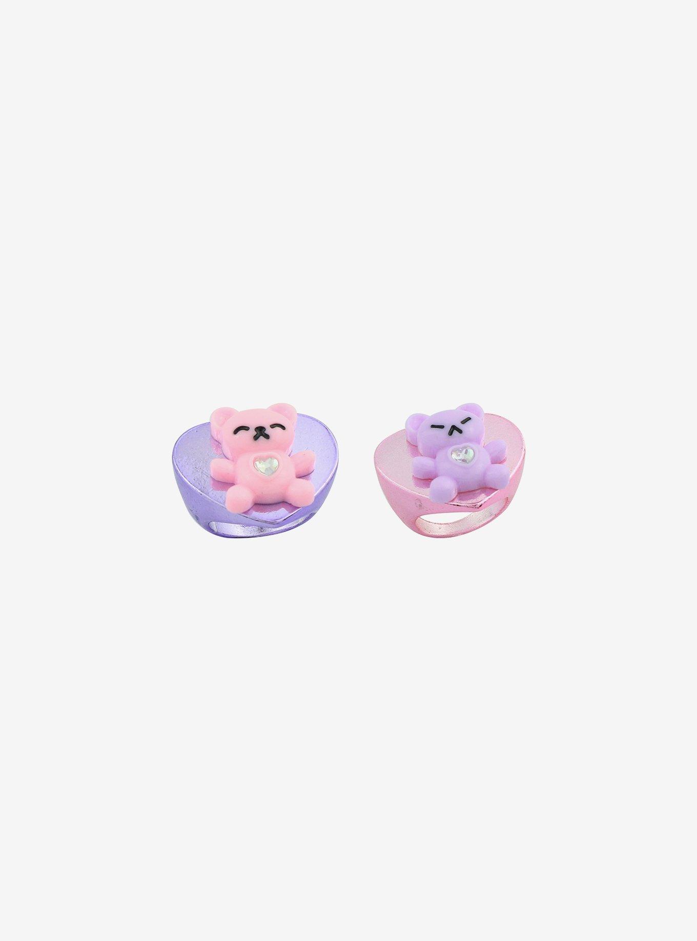 Pink & Lavender Heart Bear Best Friend Ring Set, , hi-res