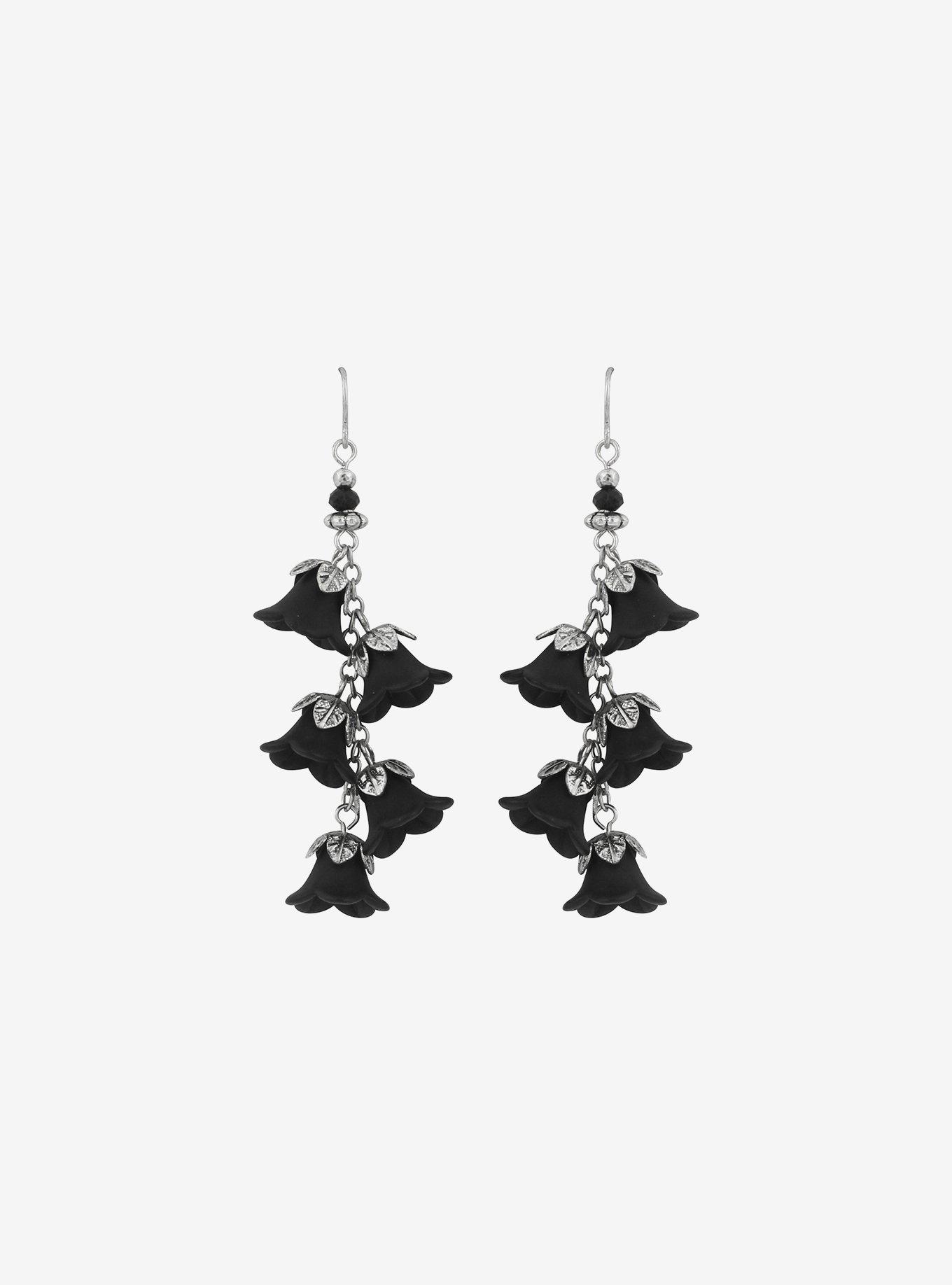 Thorn & Fable Black Rose Drop Earrings, , hi-res