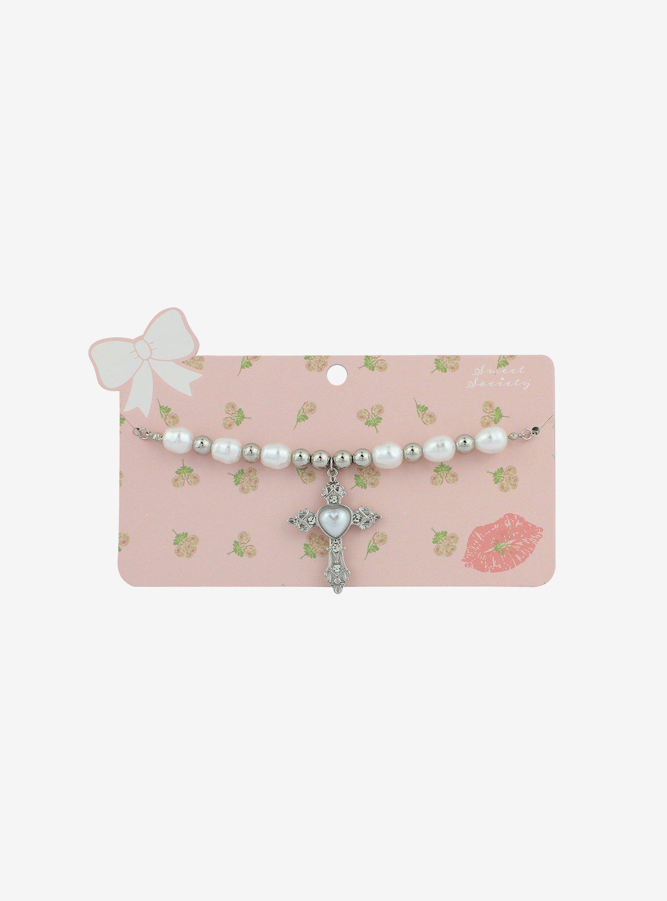 Sweet Society Pearl Cross Choker Necklace, , hi-res