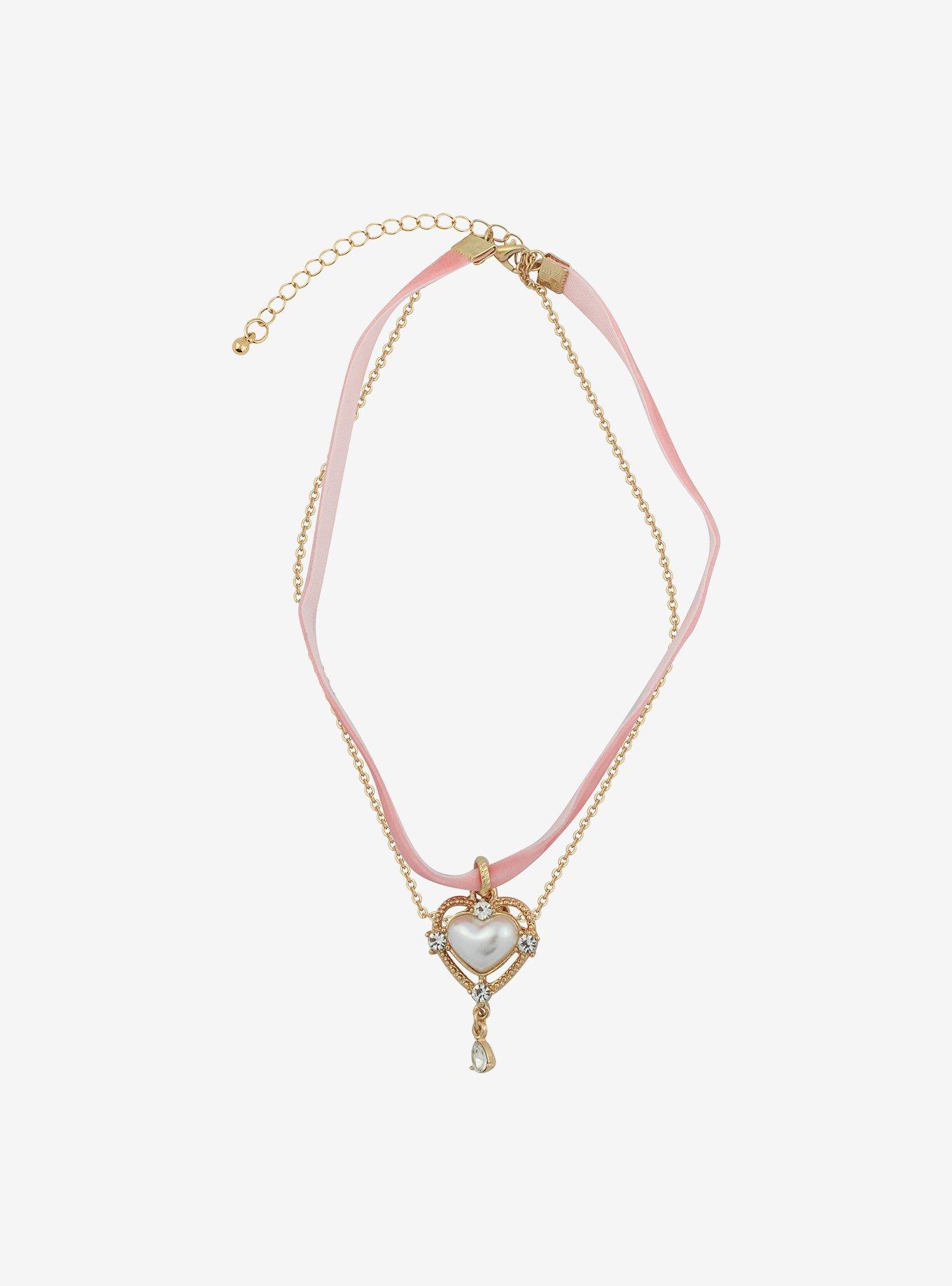 Sweet Society Heart Pink Velvet Layered Choker, , hi-res