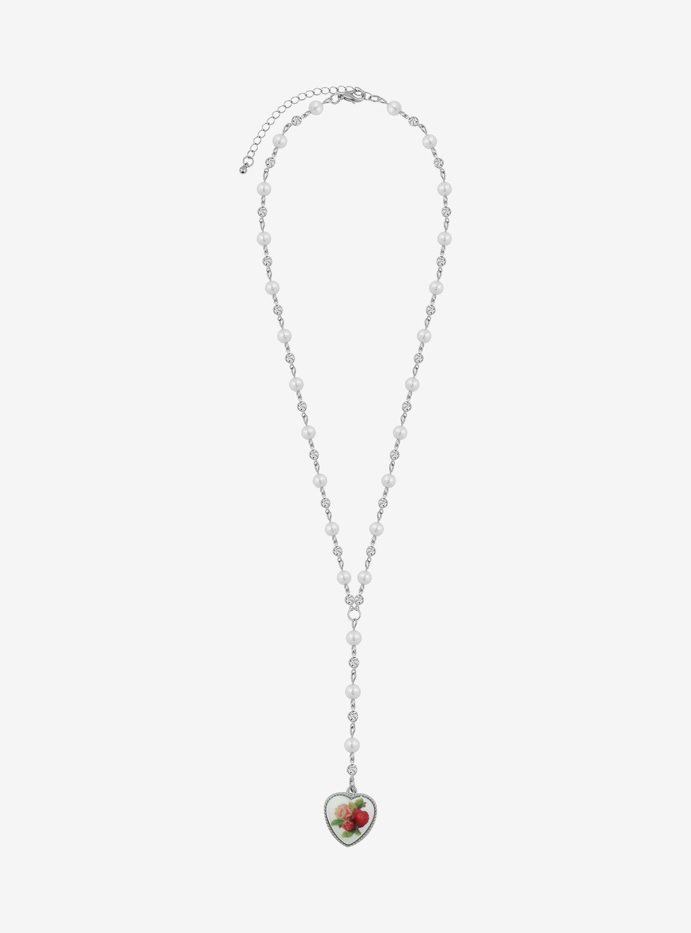 Sweet Society Rose Heart Rosary Necklace, , hi-res