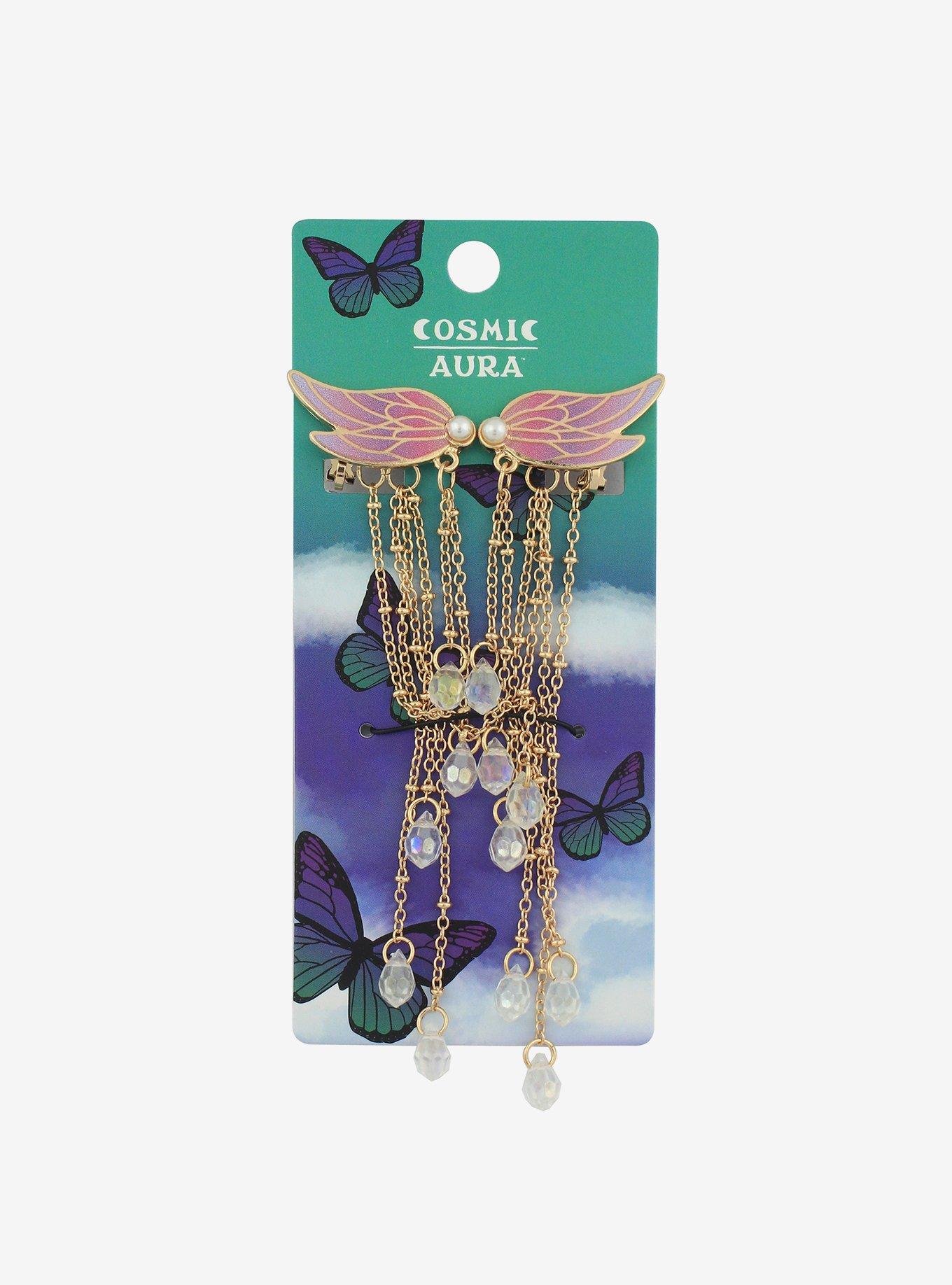 Cosmic Aura Butterfly Wing Cascading Drop Earrings, , hi-res