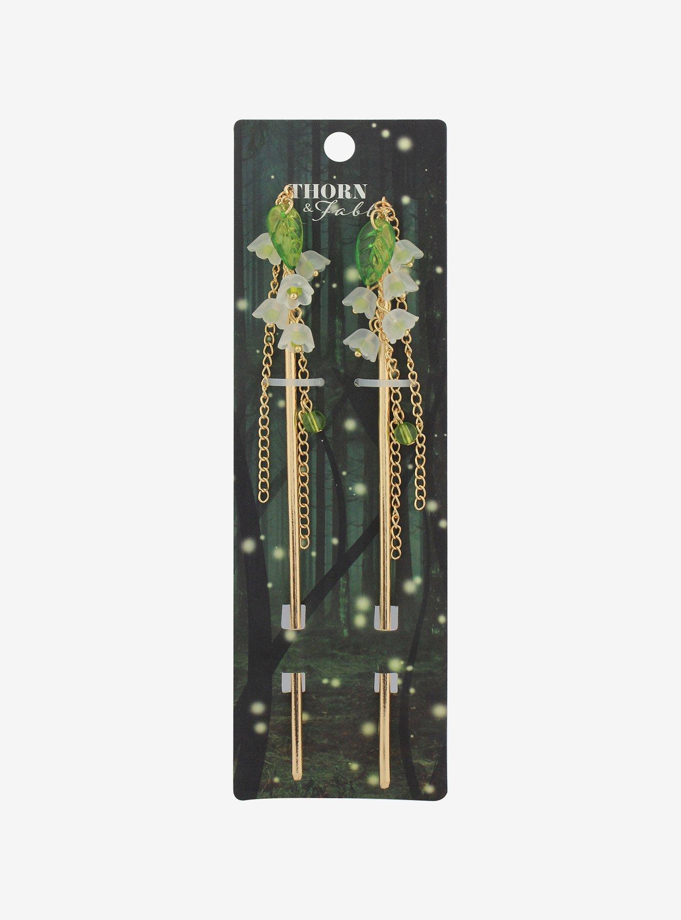 Thorn & Fable Dangling Flower Leaf Hair Stick Set, , hi-res