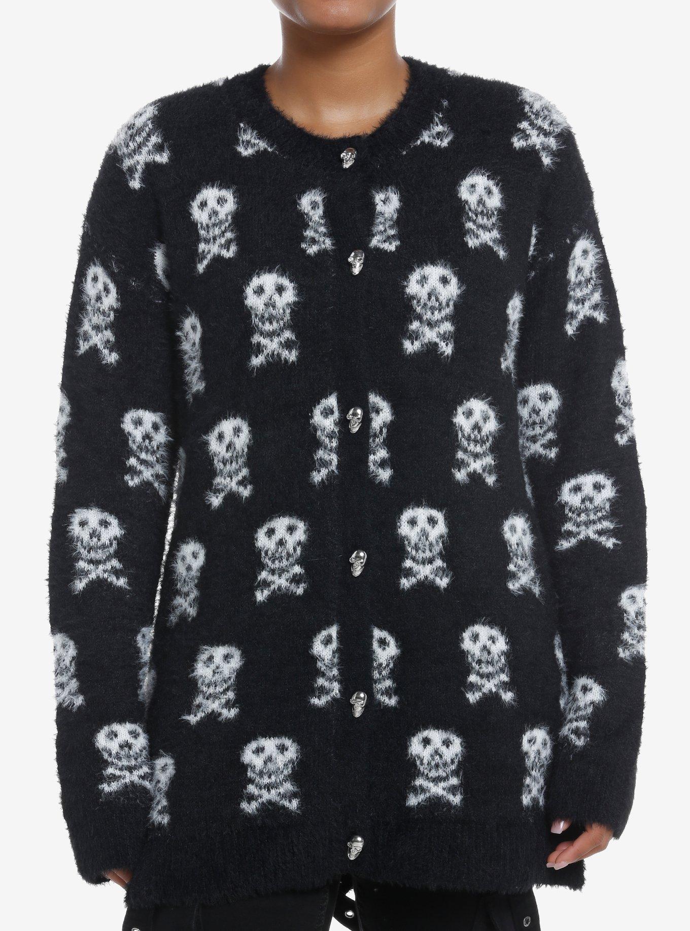 Social Collision Skull & Crossbones Fuzzy Girls Cardigan | Hot Topic