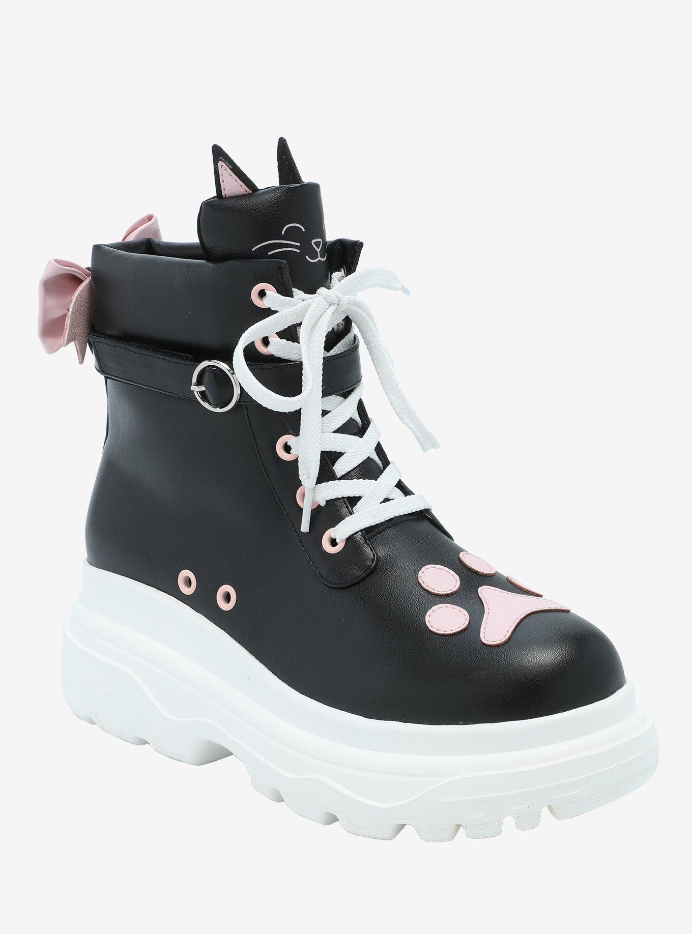 Black Cat Pink Bow Hi-Top Sneakers