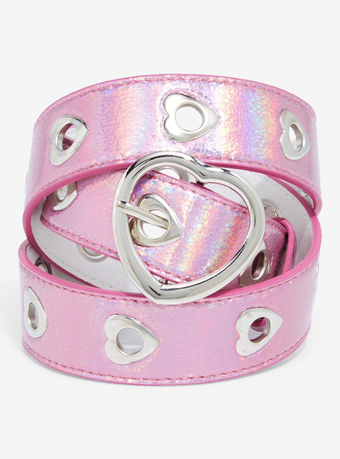 Pink Glitter Heart Grommet Belt, MULTI, hi-res