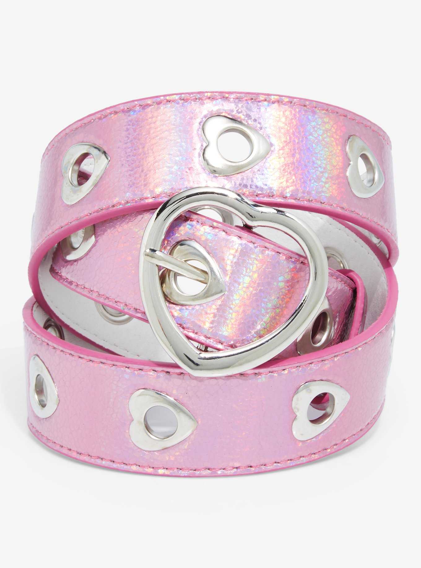 Pink Glitter Heart Grommet Belt, , hi-res