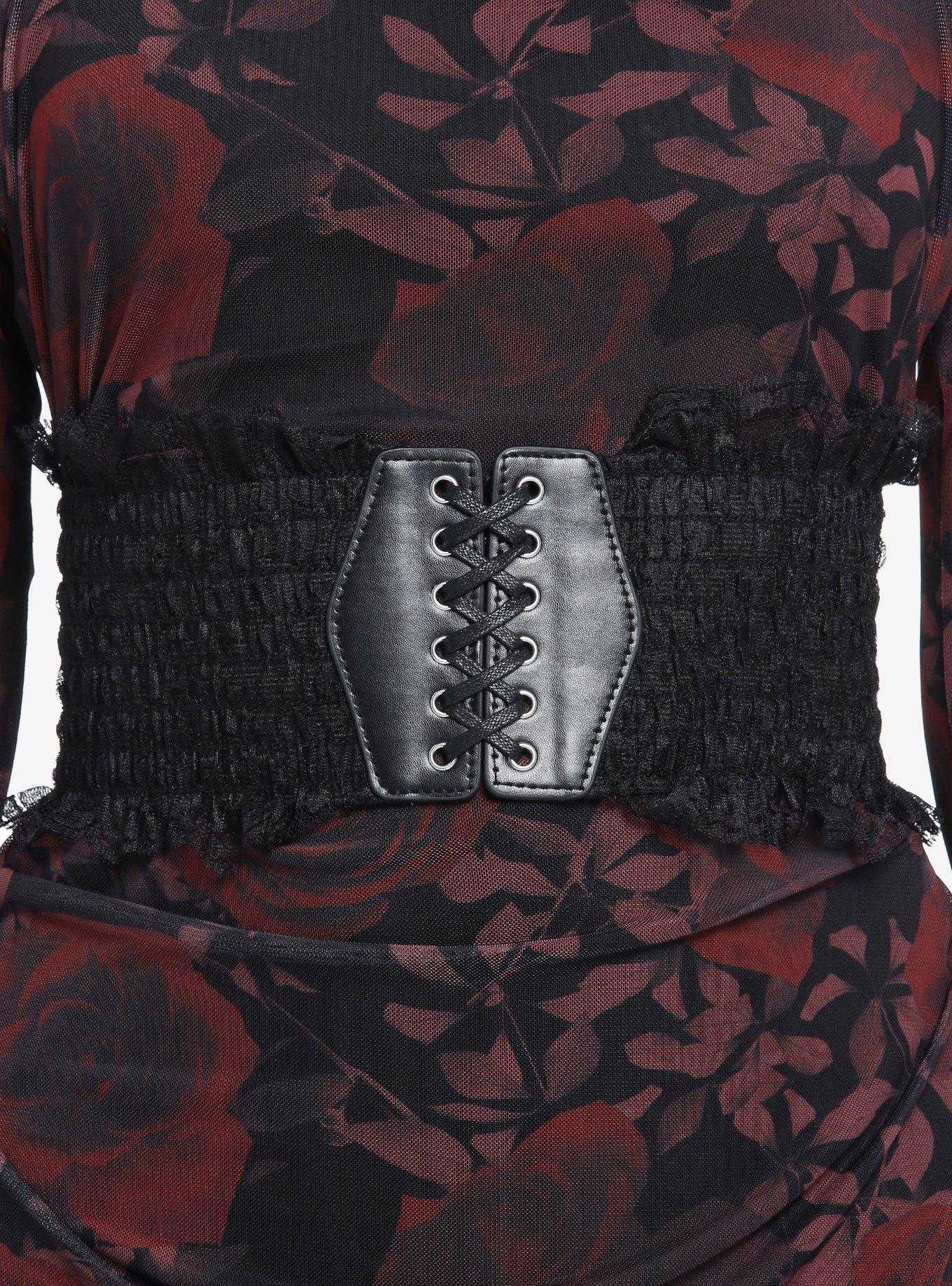 Ruffle Lace-Up Corset Belt, MULTI, hi-res