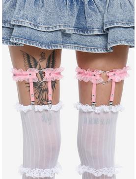 Pink Heart Ruffle Leg Garter Set, , hi-res
