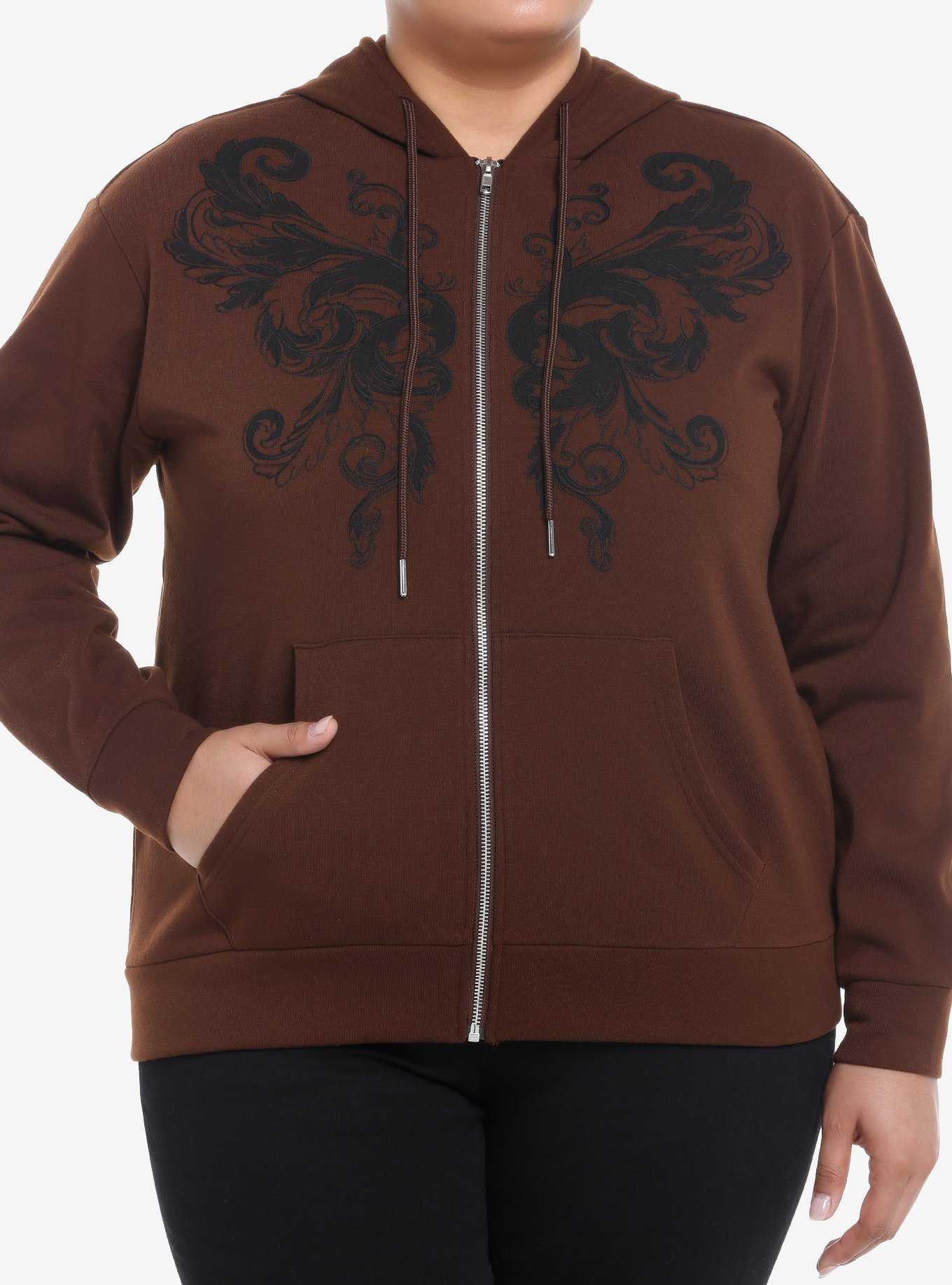 Social Collision Brown Butterfly Girls Hoodie Plus Size, , hi-res
