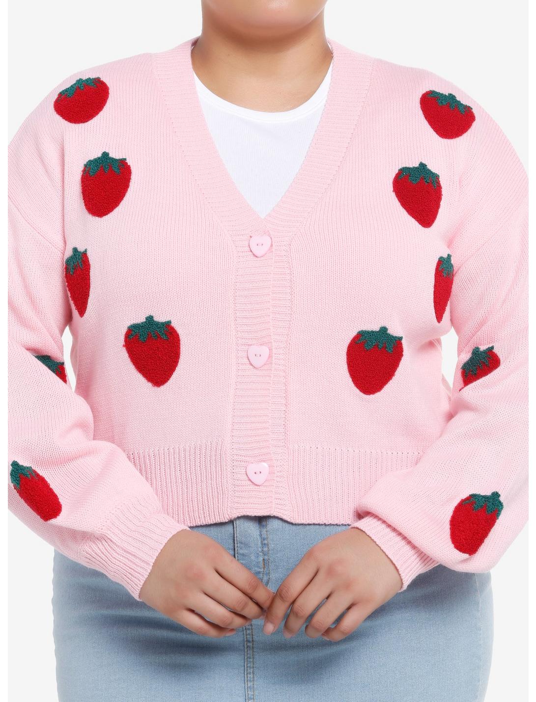 Sweet Society Strawberry Patch Girls Crop Cardigan Plus Size, PINK, hi-res