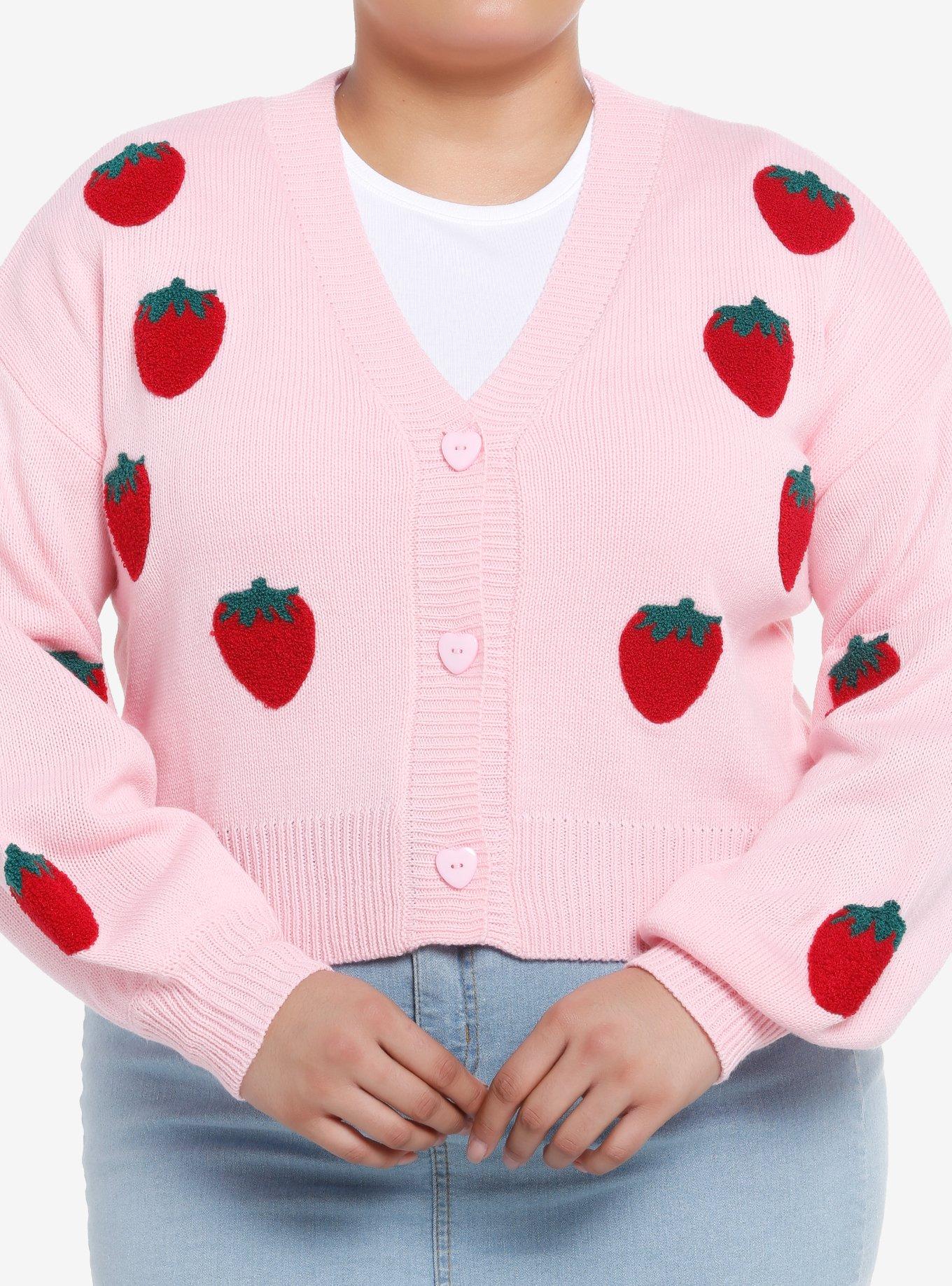 Sweet Society Strawberry Patch Girls Crop Cardigan Plus Size, PINK, hi-res