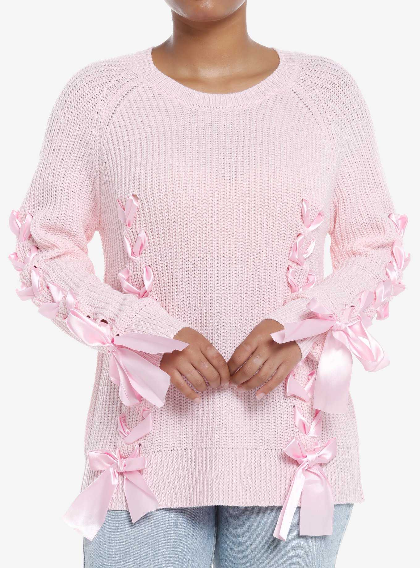 Sweet Society Pink Ribbon Girls Knit Sweater, , hi-res
