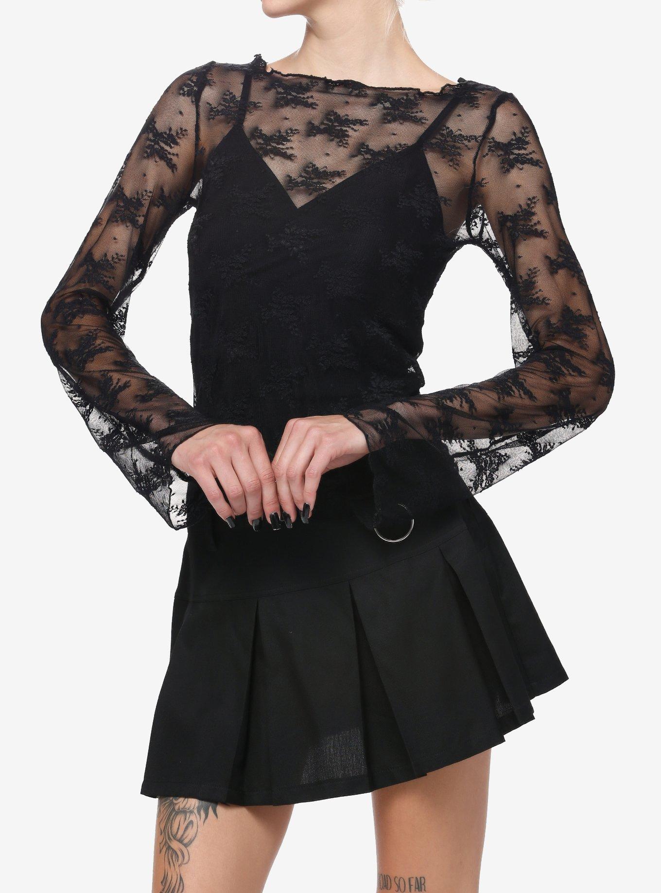 Cosmic Aura Mesh Lace Girls Long-Sleeve Twofer Top, , hi-res
